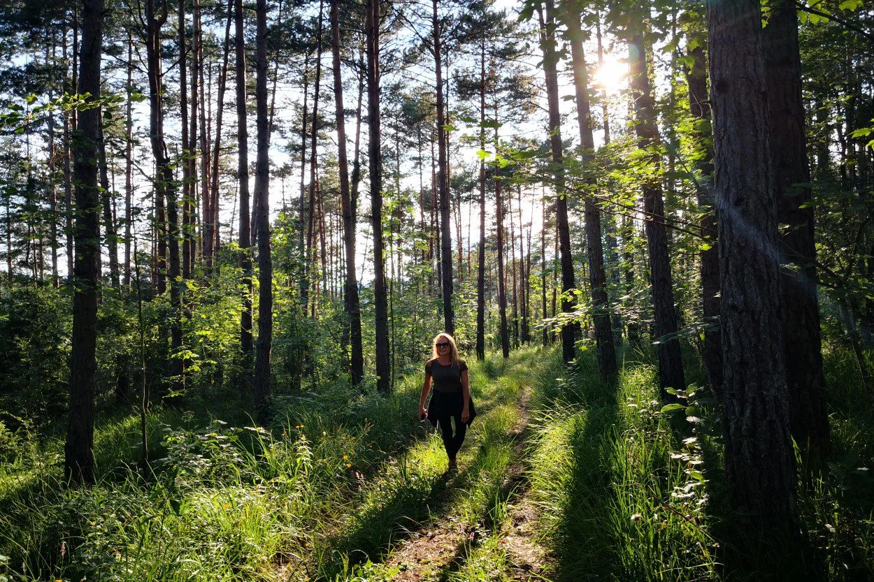 Woman walking in the Slovenia forest
